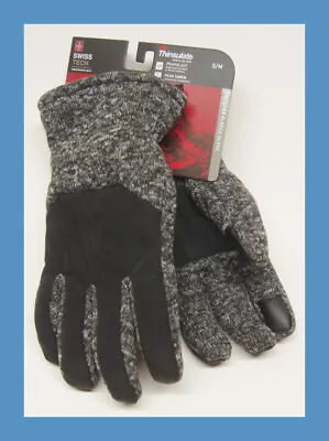 Swiss Tech Sweater Glove Gray/Blk Thinsulate Winter Gloves S/M Touchscreen! NEW! • $10.82