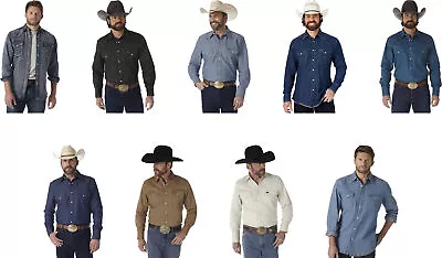 Wrangler Men's Cowboy Cut Firm Finish Western Snap Solid Work Shirt • $45.59