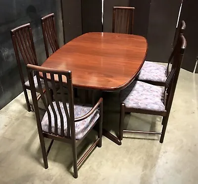 Danish Rasmus Teak / Rosewood Dining Table With 1 Leaf & 6 Teak Boltinge Chairs • $3495