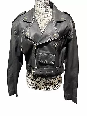 Wilsons Black Leather Crop Jacket Women’s Large Biker Moto Punk 80s 90s Vintage • $129.99