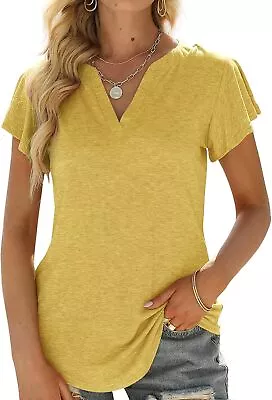 Womens Tops V Neck Ruffle Short Sleeve Tshirts Tunic Summer Business Casual Tops • $10.89