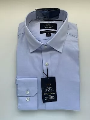 M&S SARTORIAL Mens' REGULAR Fit SHIRT Size 15”pale BLUE Patterned Rrp £45 • £20.50