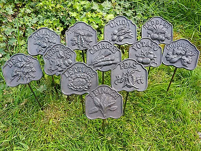 Cast Iron Metal Vegetable Garden Plant Marker Sign Set/12 Stake Yard Home Decor • $122.49