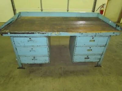 Vintage Steel Reloading Bench Industrial Workbench W/72x36  Butcher Block Top • $799.99