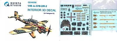 Quinta Studios 1/48 JUNKERS Ju-87B-2/R-2 STUKA DECAL COLORED INTERIOR SET Hasega • $16.99