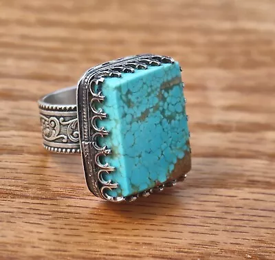 Heafty Size 8 Turquoise Ring / Stone From #8 Mine In NV - Sterling • $42