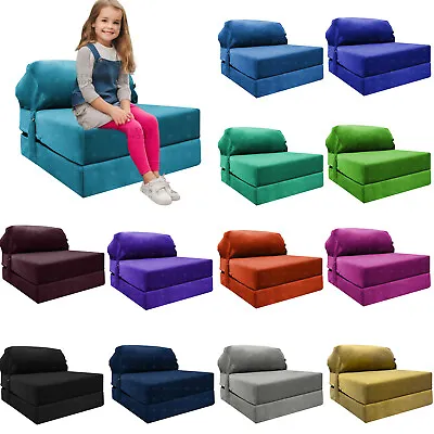 Velvet Single Kids Chair Bed Fold Out Guest Single Futon Sofa Z Bed Futon Seat • £54.99