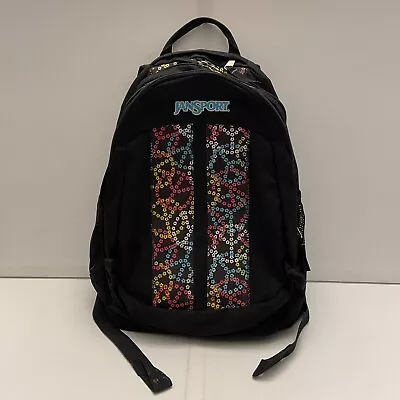 Jansport Backpack Floral Peace Signs Multicolor Several Pockets School Book Bag • £19.24