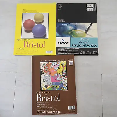 Bristol Vellum Canson Acylic Strathmore Paper Pad Sheets Lot Of 3 • $30.60