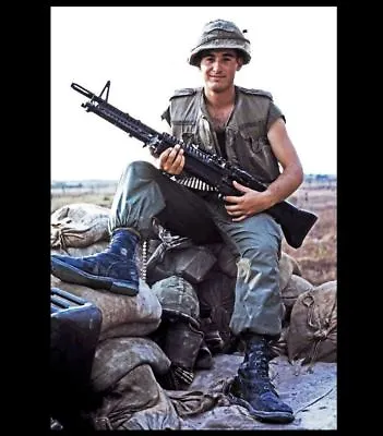 Vietnam War US Marine Gunner PHOTO USMC Proudly Poses With M60 Rifle • $4.28