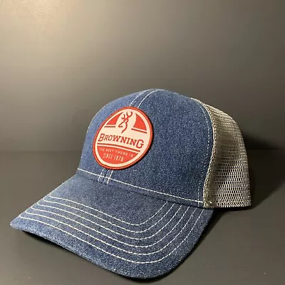 Browning Denim Blue Mesh Ball Cap Trucker SnapBack Hat • $17.99