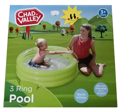 3ft 3 Ring Round Kids Paddling Pool 108L Chad Valley Mini Splash Summer Cooling • £17.94