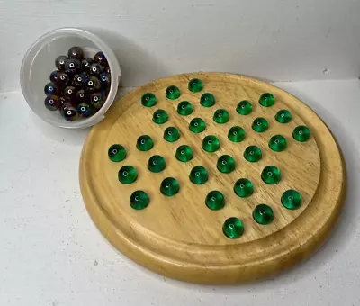 The Classic Collection Wooden Solitaire Game With Glass Marbles ~ EXCELLENT • $15