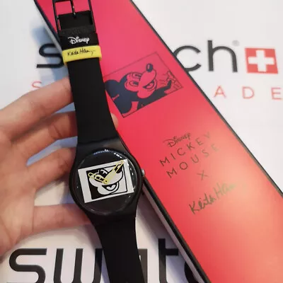 $114.33 • Buy NEW Swatch Special Edition MICKEY BLANC SUR NOIR SUOZ337 New Gent Keith Haring 