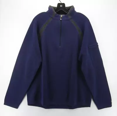 Meister Sweater Men XL Blue Merino Wool Pullover 1/4 Zip Hiking Pocket Logo * • $34.99