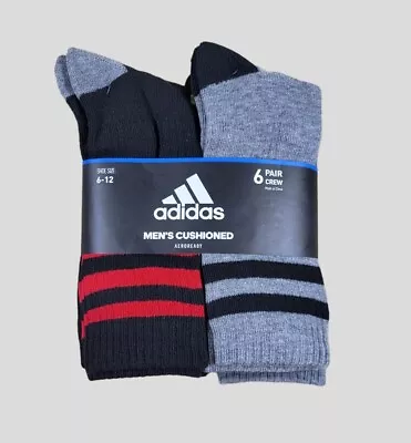 ADIDAS Mens Crew Socks Full Cushioned Footbed Aeroready 6 Pair Shoe Size 6-12 • $21.95