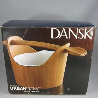 Dansk Bamboo Salad Serving Bowl Set Urban Picnic Cafe Blanc 4pc • $49.95