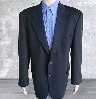 Vintage Ungaro Paris Sport Coat Men 46R Black Cashmere Wool Solid Blazer Jacket • $39.90