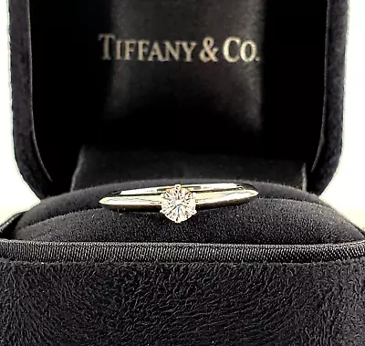 £954.22 • Buy TIFFANY & CO. PT950 0.21 CT Round Brilliant Diamond 6 Prong Platinum Ring Womens