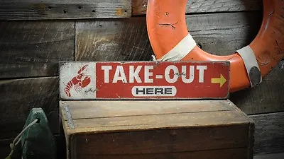 Lobster Take-Out Here Sign - Rustic Hand Made Vintage Wooden Sign • $170.10