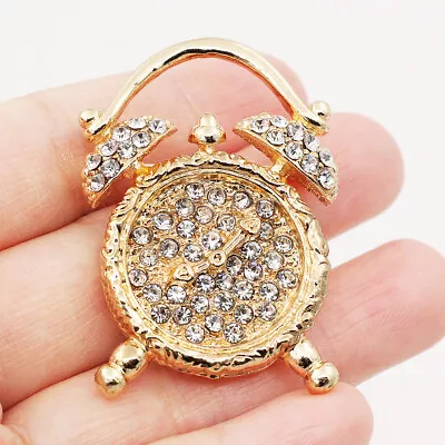 Vintage Classic Clear Rhinestone Analog Twin Bell Alarm Clock Brooch Pin Gift • $6.99