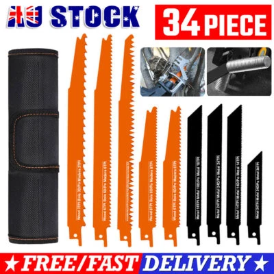 $31.95 • Buy 34Pcs Reciprocating Saw Blades Set Wood Metal Pipe Sheet Cutting 2-24TPI Pouch