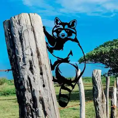 Garden Outdoor Decoration Metal Wall Art Metal Raccoon Stake Animal Yard Decor • $14.05