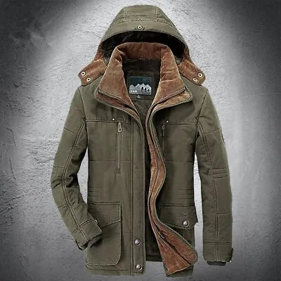 Men Winter Jacket Parka Mid-length Velvet Multi Pocket Clothing Parkas Coat TOP • $104.74