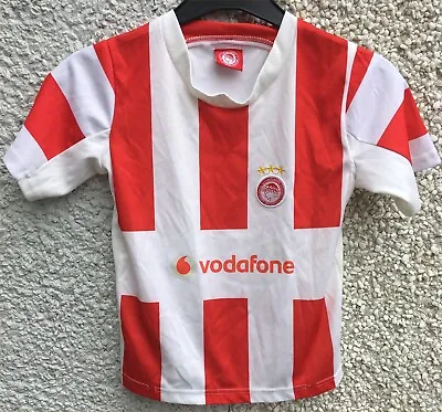 FOOTBALL OLYMPIAKOS SHIRT CHEST 31-32  BOYS AGE 7-8 Yr WHITE & RED STRIPES • £5