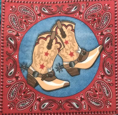 2 X Wild West Cowboy Boots Paper Napkins For Decoupage Table Craft Party 168 • £1.99