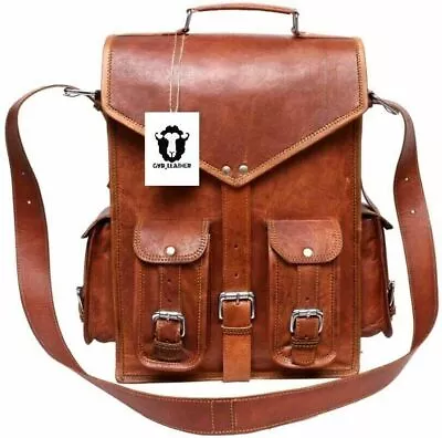 Men's Vintage Genuin Backpack Rucksack Messenger Travel Briefcase Brown Shoulder • $89.91