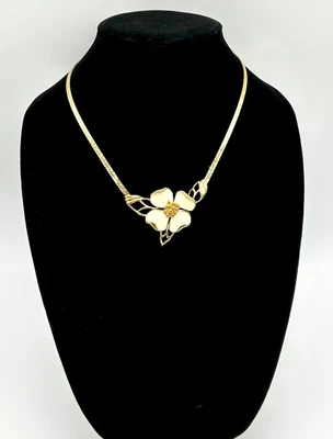 £23.29 • Buy Trifari Dogwood Necklace Enamel And Goldtone