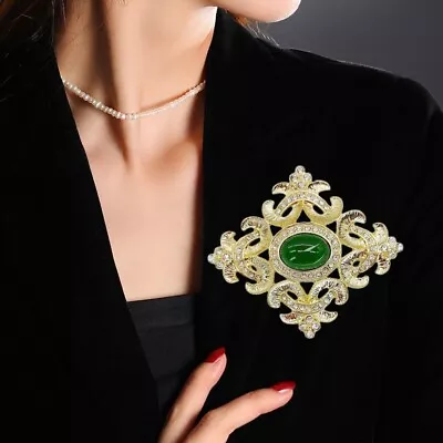 Renaissance Revival Brooch Pin Gold Tone Green Resin Accessories • $6.29