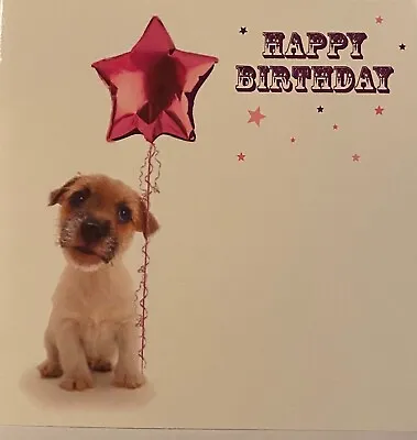 Cute Jack Russell Puppy Dog Birthday Balloon Pink Star Happy Birthday Card • £2.19