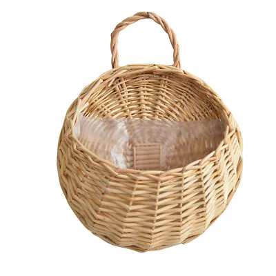 Wall Mount Wicker Flower Pot Hanging Woven Rattan Vase Basket Garden Decor • £6.02