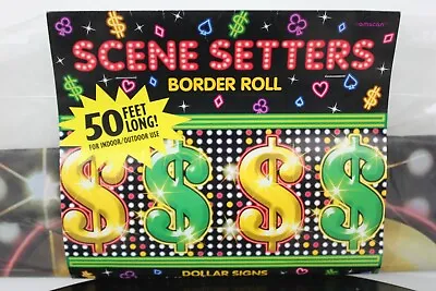 DOLLAR SIGNS BORDER ROLL 50 FT Money Party Casino Wall Decorations Vegas USA • $31.45