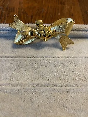 Vintage Disney Mickey Mouse Gold Tone Ribbon Bow Brooch • $24.99