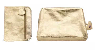 2PCs Bergdorf Goodman Cosmetic Bag Large + Small In Metallic GOLD 2023 NEW • $10.95