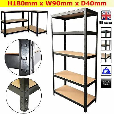£34 • Buy Black - 5 Tier Metal Shelving Unit Storage Racking Shelves Garage Warehouse Shed