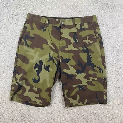 Volcom VMonty Shorts Mens 34 Woodland Camo Chino Flat Front 11  Inseam Skate • $22.88