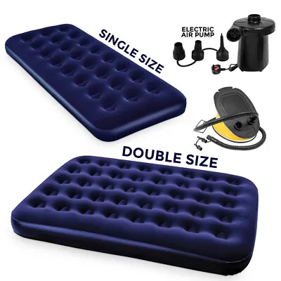£22.79 • Buy Double Single Airbed Flocked Camping Inflatable Mattress Air Bed Electric Pump