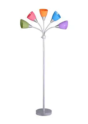 5 Light Floor Lamp Multi-Color Shades Metal Silver Finish Modern Young Adult • $24.97