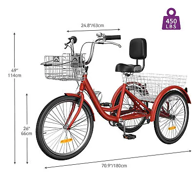 26  Adult Tricycle Trike 3-Wheel 7-Speed Bikes W/Removable Basket Phantom Red • $238.89