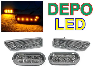 DEPO 4PCS Clear LED Bumper+Fender Side Marker Lights For 99-04 VW Golf/GTi/Jetta • $55.19