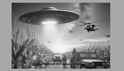 UFO PHOTO Flying Saucer Aliens Invasion UAP Landing Scary Art Pic • $4.88