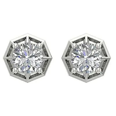 Gift For Mother Solitaire Stud Earrings Round Diamond I1 G 0.55Ct 14K White Gold • $755.99