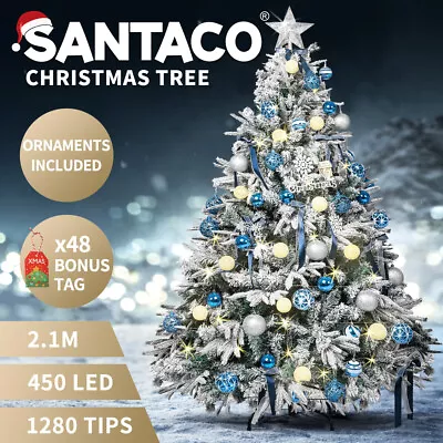 Santaco Christmas Tree 2.1M 7Ft Fairy Lights Snow Flocked Xmas Ornaments Decor • $299.99