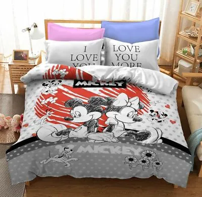 Mickey And Minnie Mouse Love Single/Double/Queen/King Bed Quilt Cover Set • $51.47