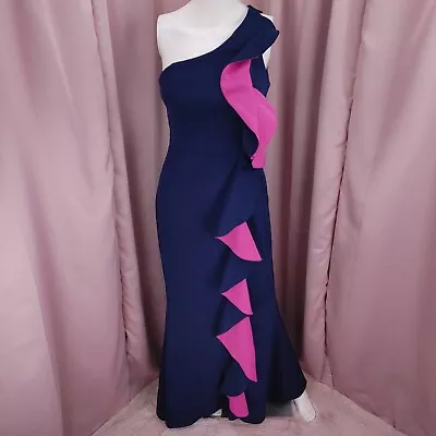 Dear Moon Women's Blue & Pink One Shoulder Ruffle Mermaid Evening Maxi Dress 3 • $24