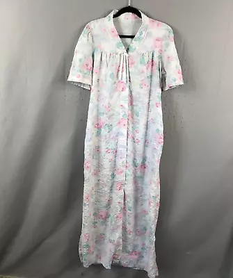 Vintage Miss Elaine Robe Womens Small Floral Seersucker Maxi Kaftan Lightweight • $18.78